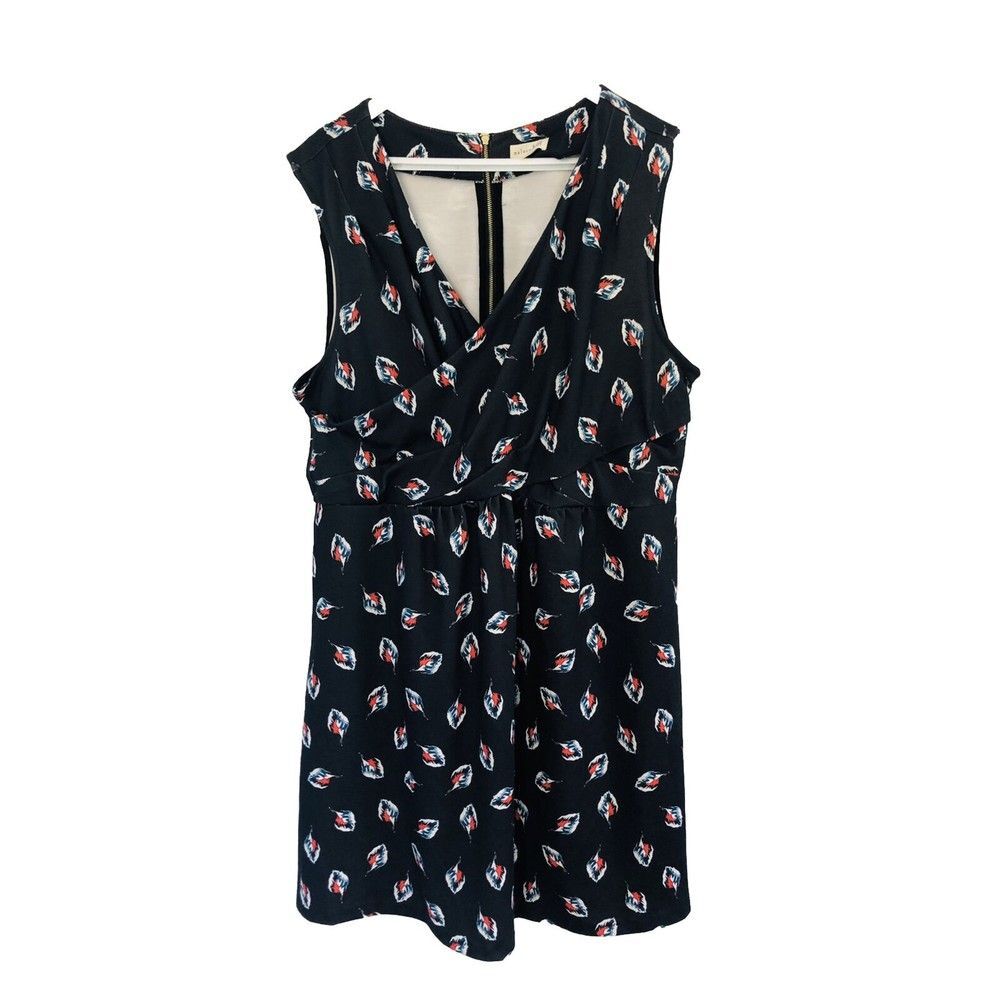 MAISON JULES Women's Mini Dress Leaves V-Neck Crisscross Navy Blue Orange XXL